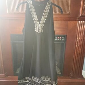 White House Black Market Black Dress with Gold Accents